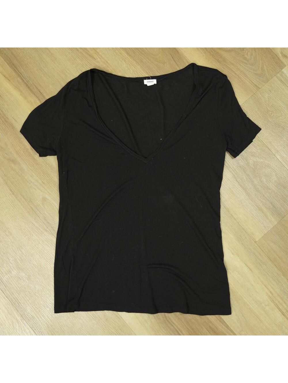 Garage Black V-Neck Short Sleeve T-Shirt XS Classic, Basics, Casual, Monochrome
